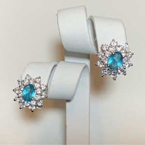 Nolan Miller Glamour Collection Cluster Earrings, Silver with Blue Center Stone